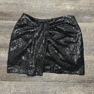 Black Sequin Bubble Mini Skirt